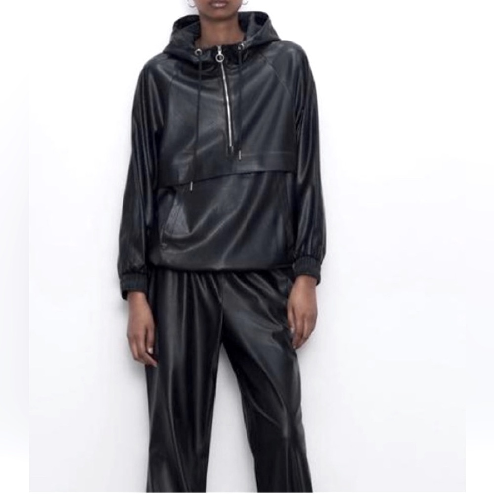 ✨Co-ord set Zara Women Collection Faux Leather Jogging Pants and Pull Over
